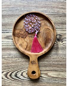 YOGGYS meditační mala - Opalit a Křišťál PINK se stříbrným logem (Ag 925/1000)