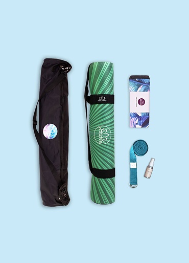 YOGGYS [BALI SOUL JADE] multipack a tyrkysová designová jógová podložka s tropickým motivem