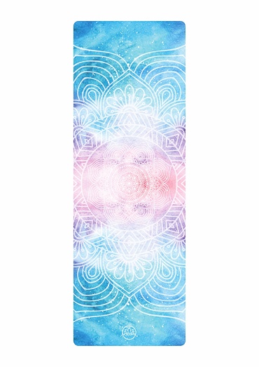 YOGGYS OUTLET [ILLUMINATION] růžová/modrá designová jógová podložka s mikrovláknem a mandalou