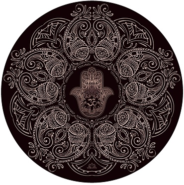 YOGGYS designová kulatá jógová podložka HAMSA dark brown/tmavě hnědá s rukou Fátimy