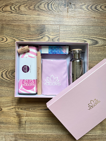 Dárkový set s termo láhví, ručníkem a jógovou páskou PINK TROPICAL