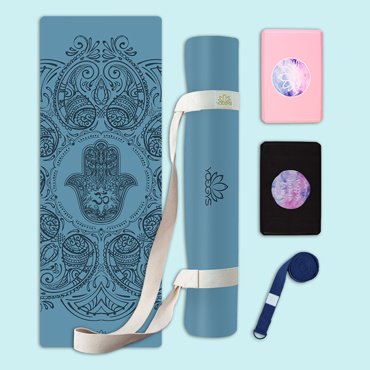Set na jógu s profi jógamatkou HAMSA DARK BLUE